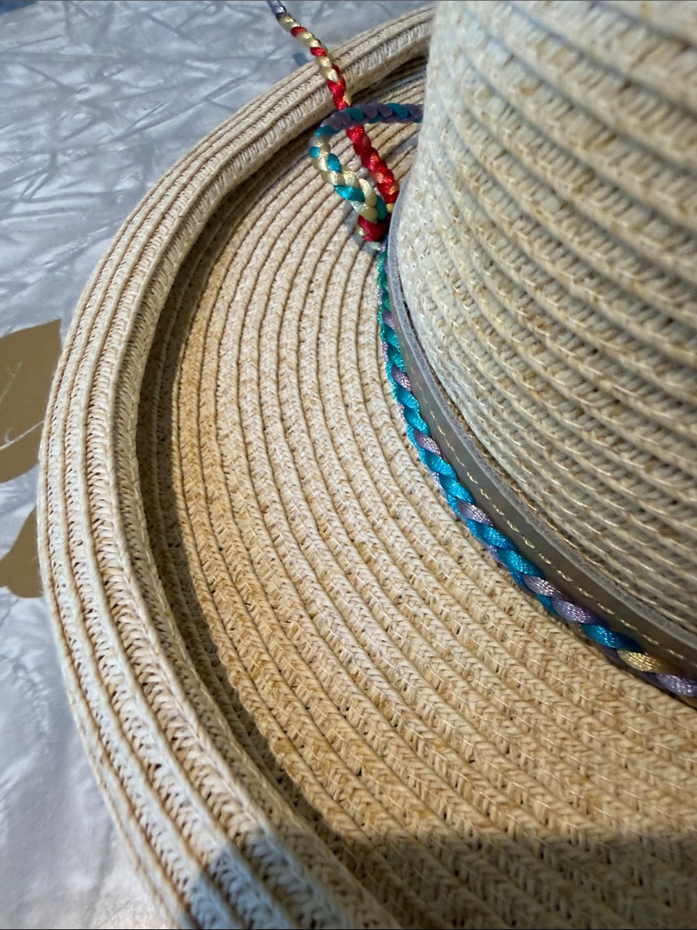 None west Woven Straw Sun Hat with Colorful Braided Trim - Picture 5 of 8